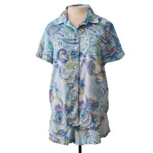 Lauren Ralph Lauren Paisley Shirt and Shorts Pajama Set Size Large